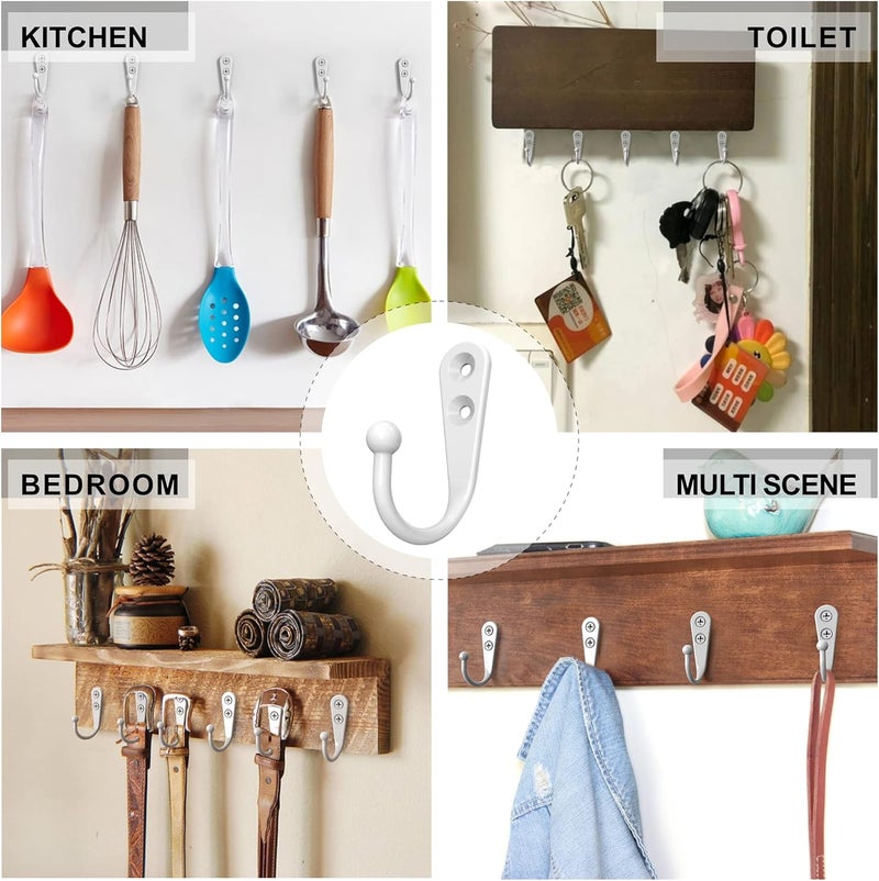PRIGVOT 15 Pack Heavy Duty Coat Hooks Wall Mount, with 30 Mounting Screws, White Multi-Purpose Storage for Robe, Towel, Key, Bag, Coffee Mug - Image 3